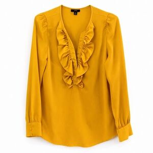 J.Crew AE861 Golden Yellow Ruffle Front Blouse 3/4 Sleeve Work Top Size XS